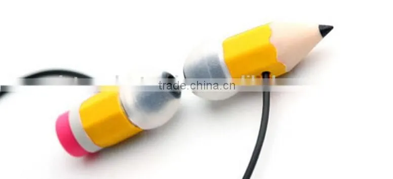 Stylish Pencil earphones Plastic Stereo In-ear earbuds for promotion
