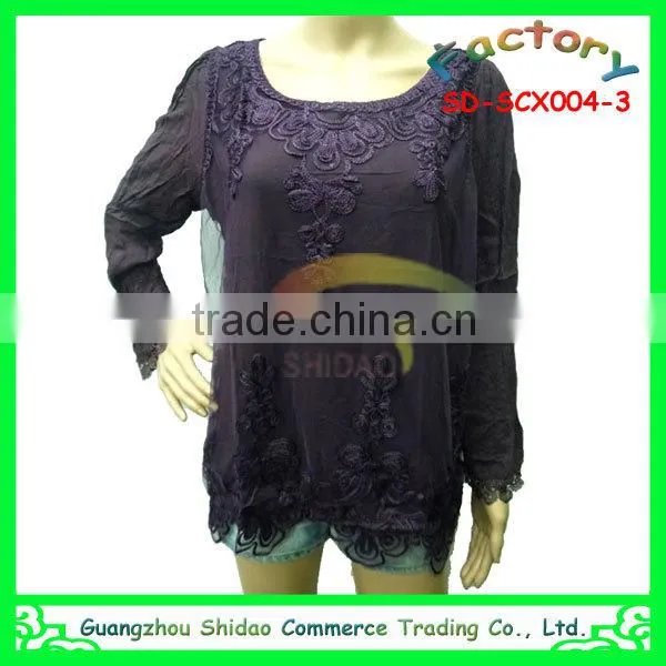 Custom design newest top quality blouse sleeveless crocheted fashion lace blouse