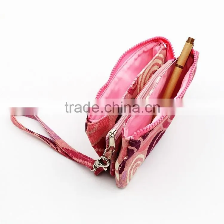 Top quality 100% cotton canvas clutch bag colorful canvas bag with 3 pockets