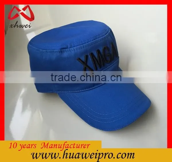 Good Quality 3D Embroidery 100% Cotton Twill Military Cap for Army Blue 3 Panel Military Hat