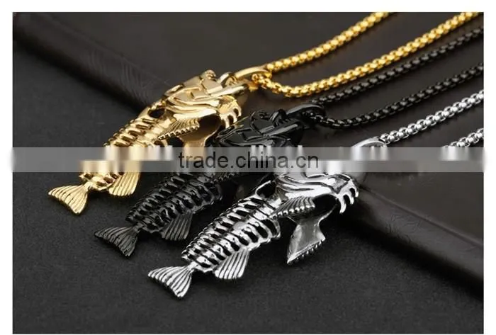 Stainless steel black metal jewelry fish necklace