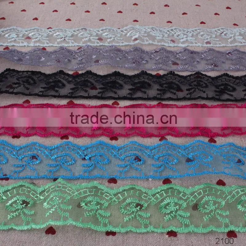 cheap ployster embroidered mesh lace trimming 40colors in stock.