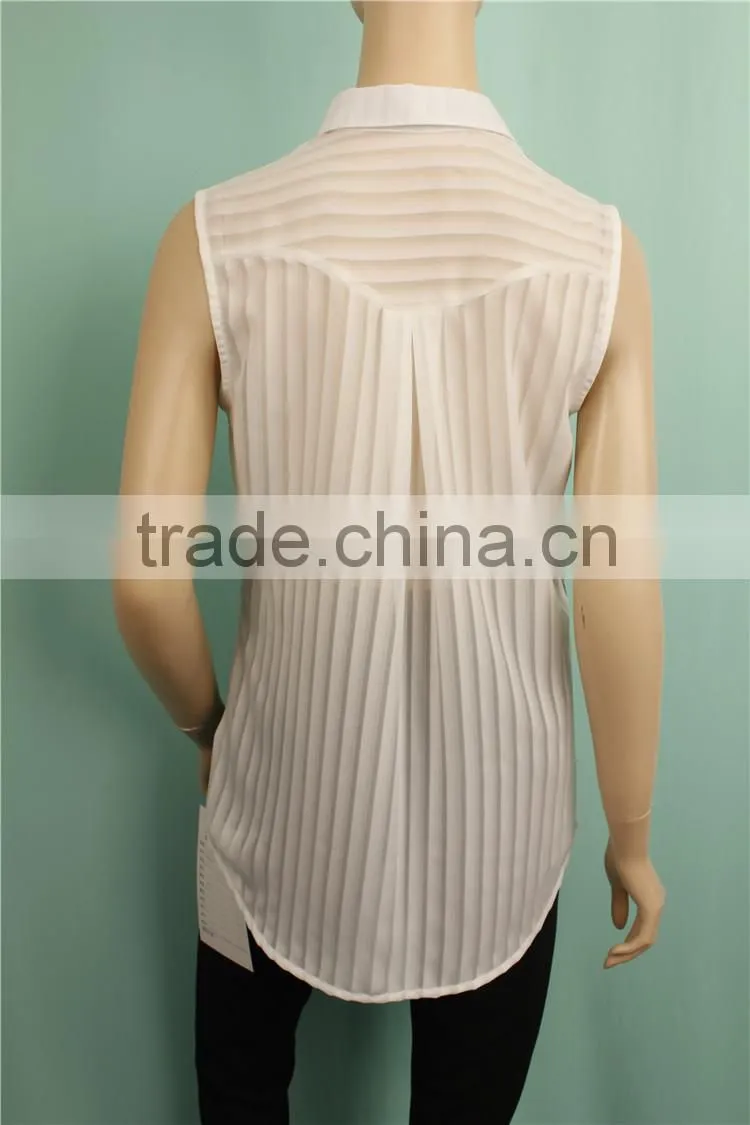 2016 S/S stripe front print sleeveless lady summer shirt designs