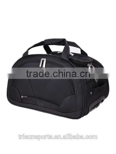 fashion black polyester rolling duffel bag with trolley super light