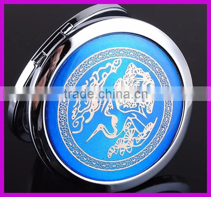 Imitation gold butterfly pattern mini carry folding mirror with logo