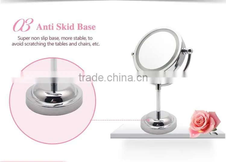 Desktop glass magnifying cosmetic mirror with LED light