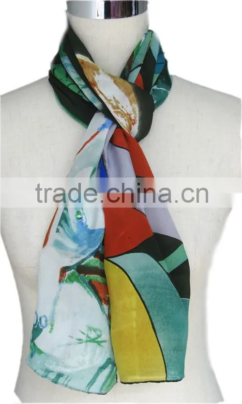 in stock long custom printed 100%silk scarves