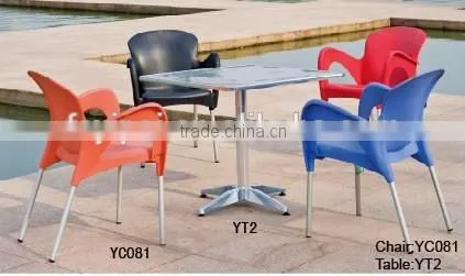 colorful plastic leisure coffee shop chair and aluminum square table set YC081 YT2