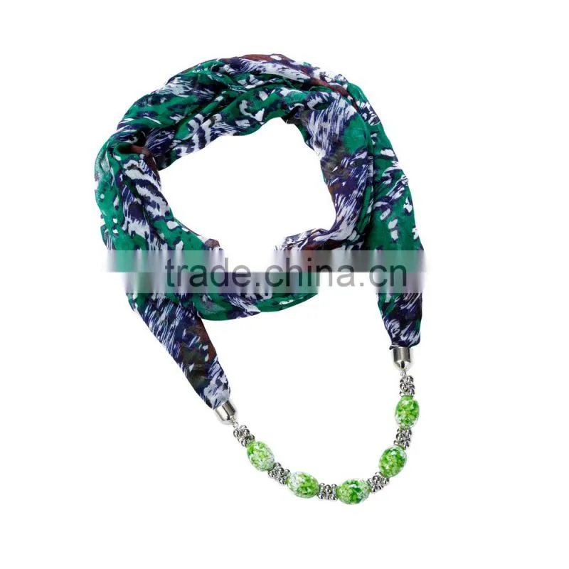Shabby Chiffon Scarf necklace decorated with glass beaded ornaments chain