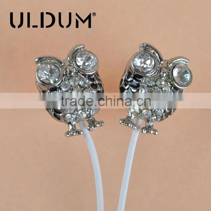 ULDUM IN EAR Owl diamond HeadPhones Earbuds & Mic 3.5mm Earphones - HEAVY BASS