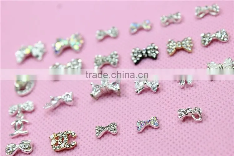 zircon shining AB color bow shape fancy metal small jewelry for nail art