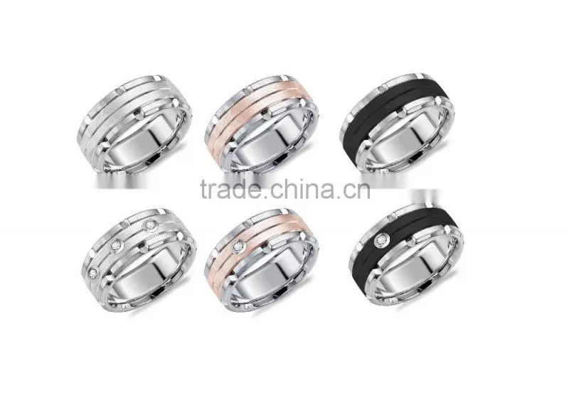 Polished Shiny Rose Gold Plating Tungsten Wedding Bands Ring Inlay Carbon Fiber Rings Bands