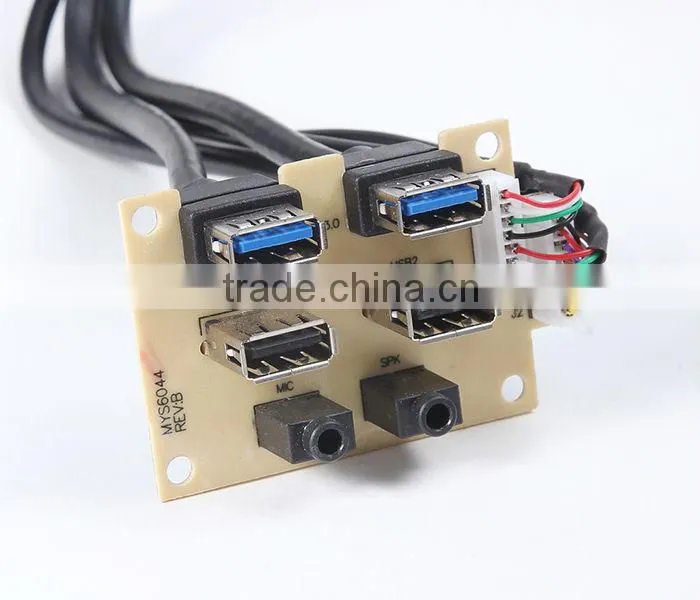 High quality dual usb 3.0 & usb 2.0 female panel mounted cable with audio port