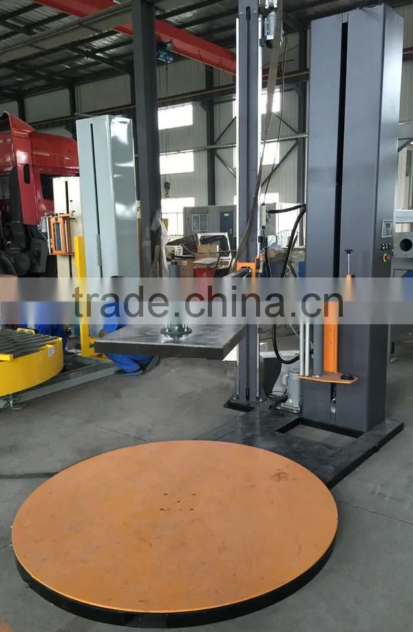 Plastic packaging material LLDPE film pallet wrapping machine with top platen