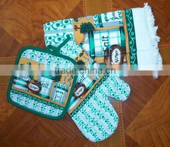 printing 3pk kitchen set, printed kitchen towel, oven mitten & potholder