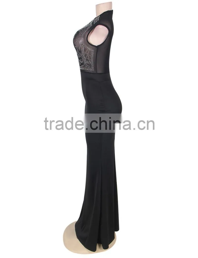2016 Fashion design mermaid black maxi dress long one piece dress