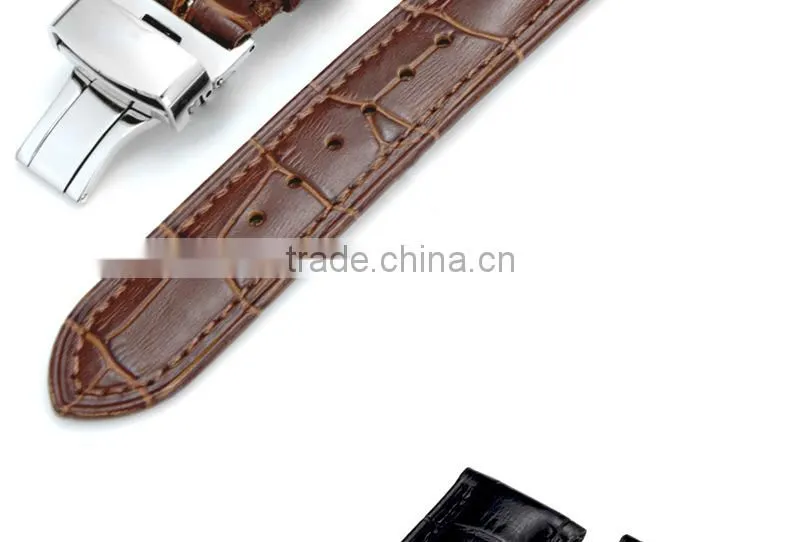 Men Waterproof Classic Head Layered Genuine Cow Leather Butterfly Clasp Watch Band 22mm 24mm