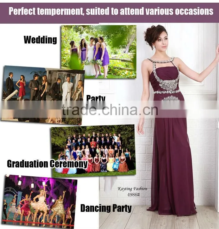 Fashion Unique Halter Design Elegant Chiffon Evening Dresses Long