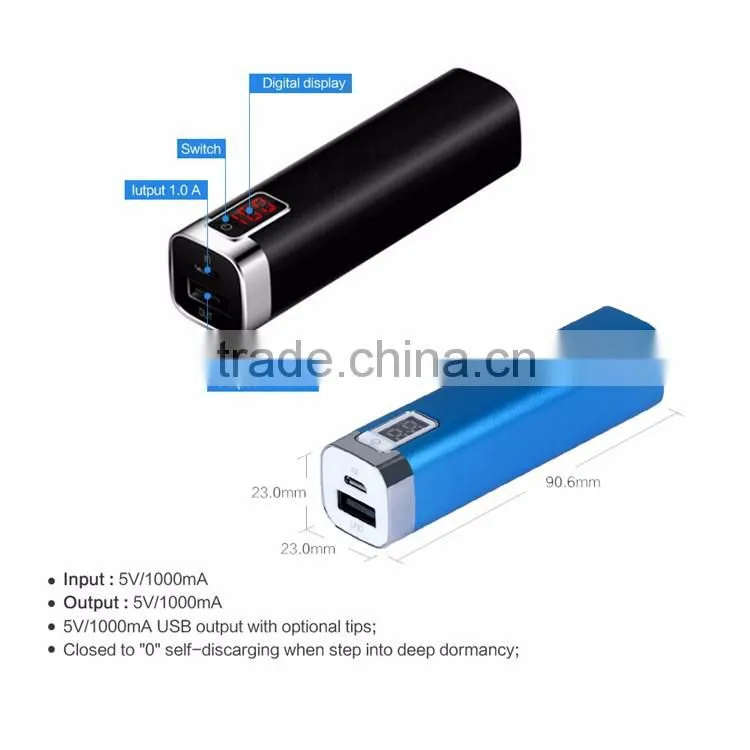Pocket size aluminum power bank 2600 mah with 1A USB PORT