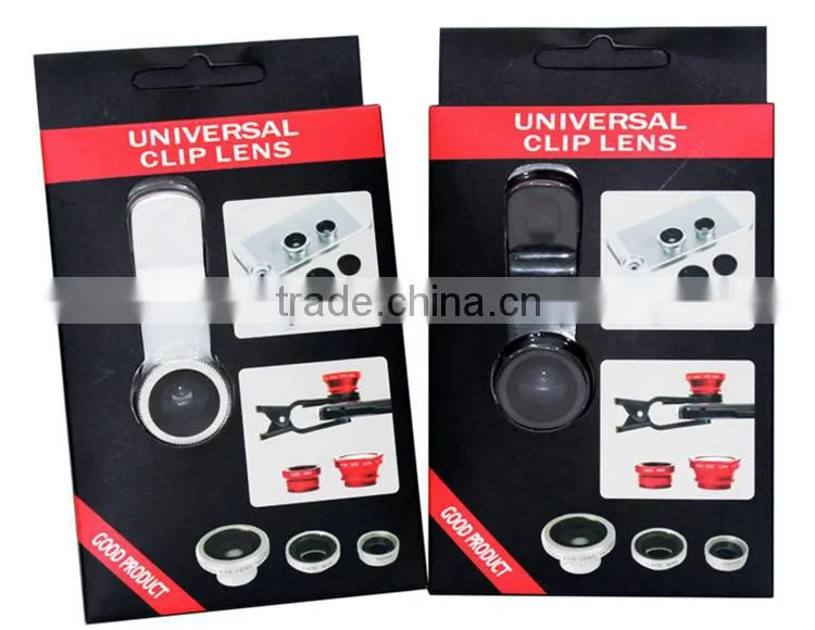 Universal Clip Detachable 3 in 1 Fish Eye Lens Wide Angle Macro Optical Lens Cell Phone Camera Lens