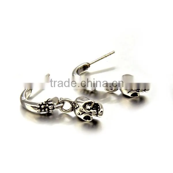 2016 Hip hop Stainless Steel Punk Skull Earring Silver Vintage Drop Earring Mens Jewelry