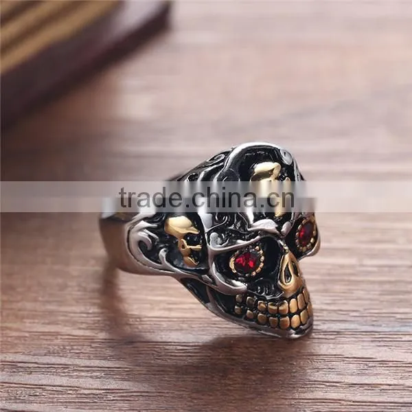 gold silver engraved vintage gothic surgical stainless steel skull ring for man