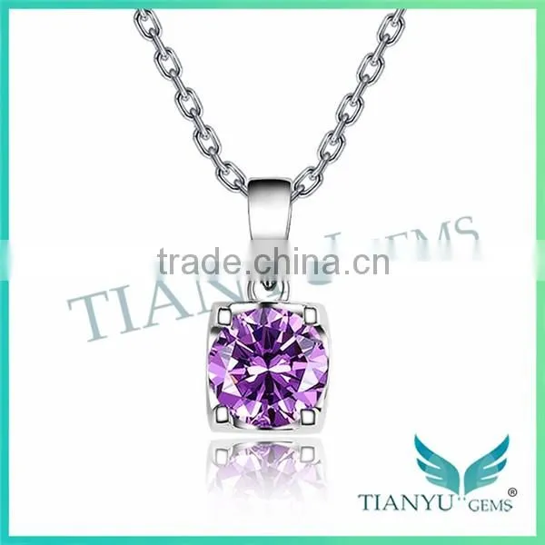 925 Sterling Silver Purple Round Moissantie Diamond Pendants Charms Necklace Jewelry