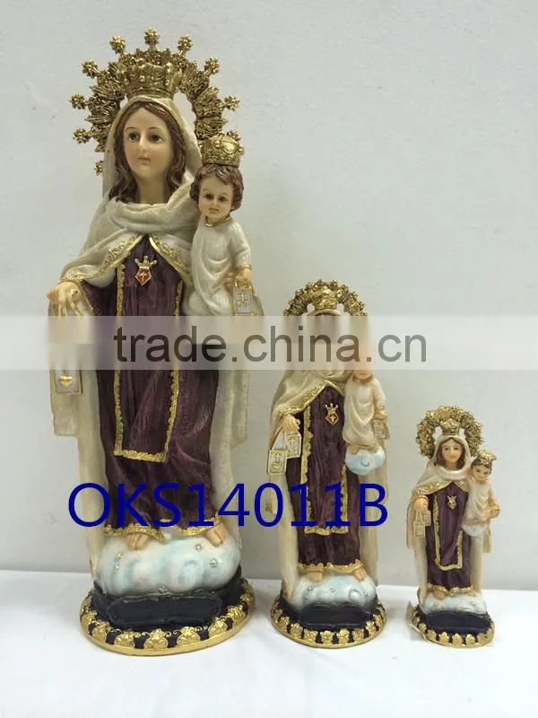 Factory 2016 resin religious virgin mary and baby juesus statue tabletop
