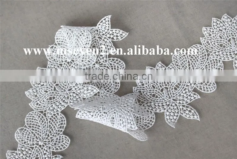 reasonable price polyester net lace trim ,rhinestone lace trim in white non- elastic lace trim for clothing making