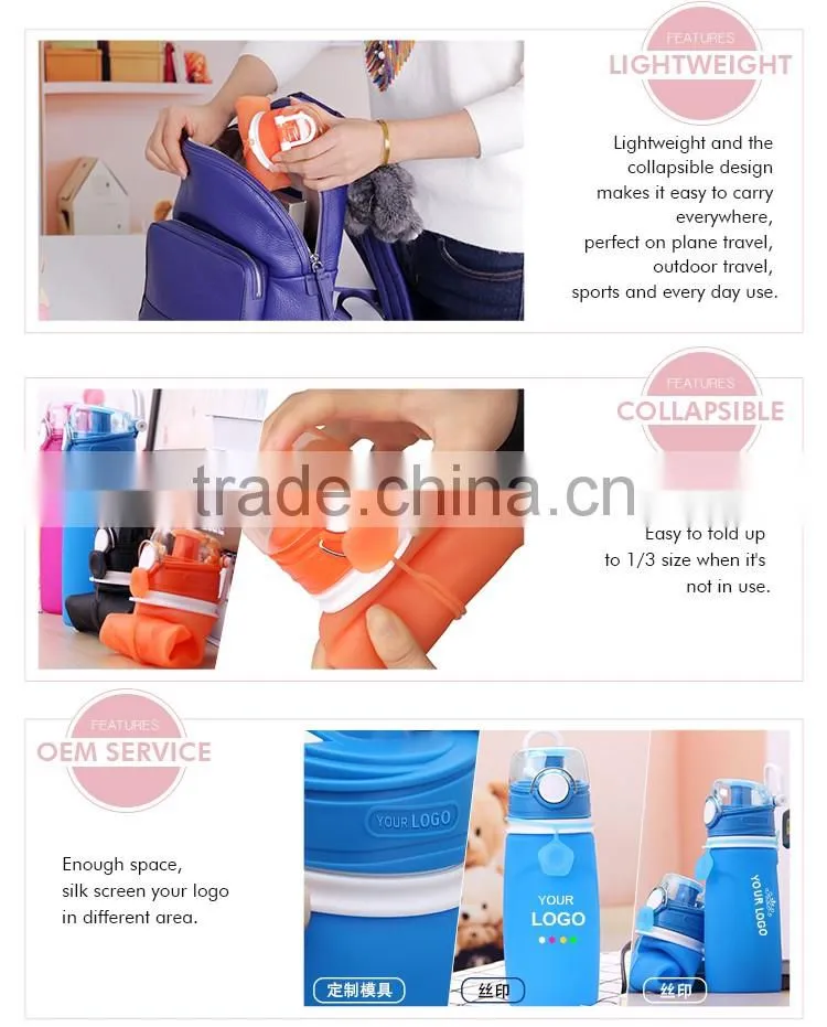Excellent Silicone Material 16OZ Collapsible Water Bottle