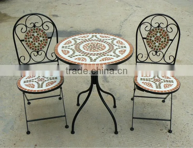Set of 3pcs outdoor mosaic bistro set table