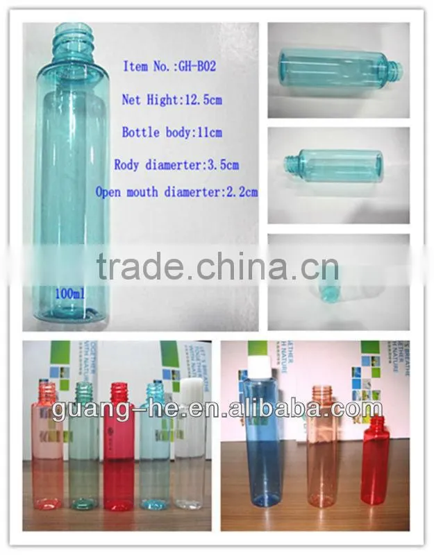 100ml Non-toxic and harmless transparent clear plastic PLA bottle for cosmetic,shampoo,liquor ,etc-