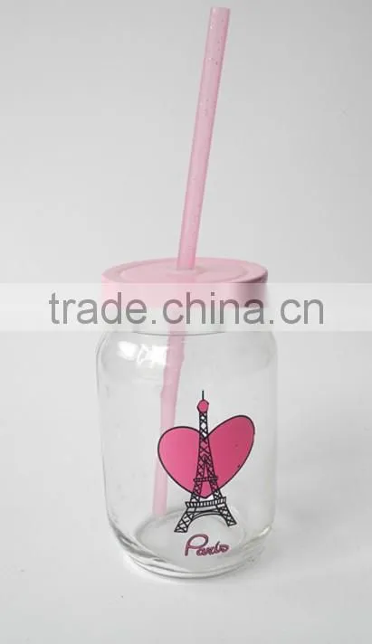 recycled valentine's day red lips design glass drinking jar with lid