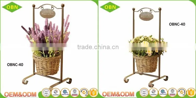 Wholesale Decorative Wicker Flower Basket with Metal Stand
