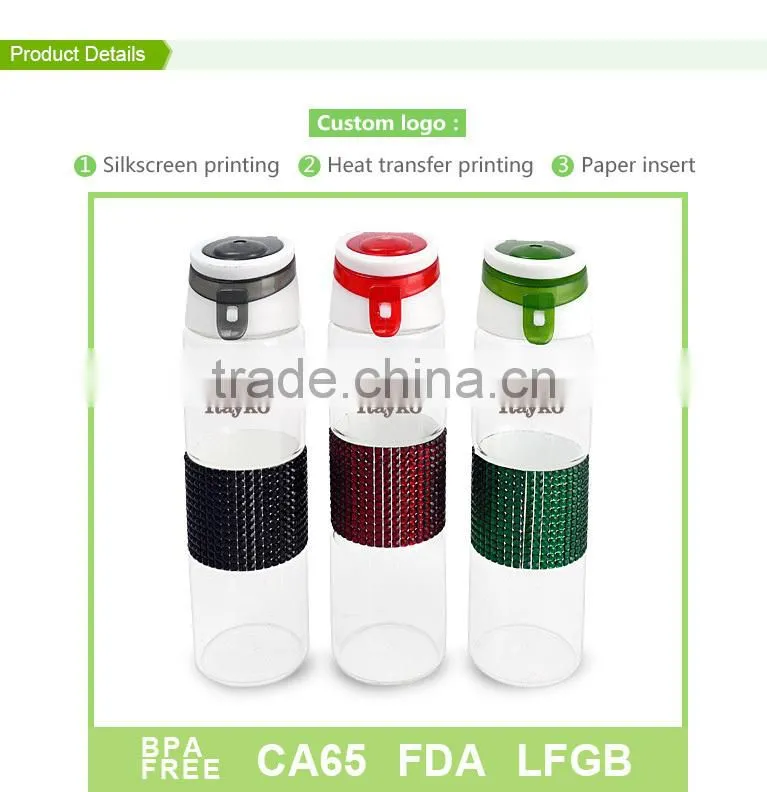 2015 new design glass drinking bottle diamond bottle