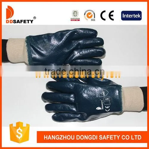 DDSAFETY Hot Sale Blue Knit Wrist Full Palm Nitrile Coated Glove