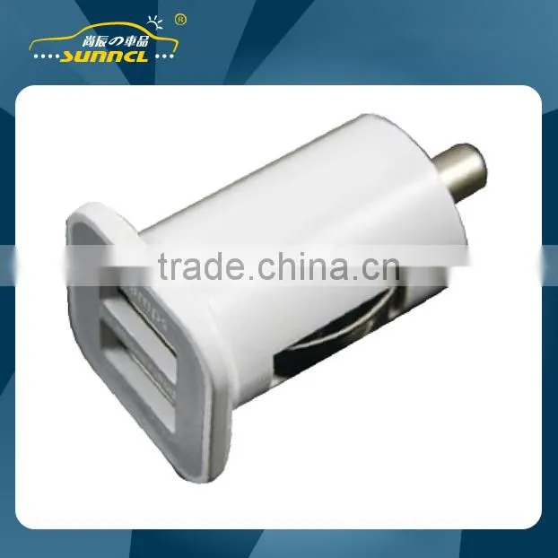 3.1V Mini White USB Car Charger Adapter Plug for Apple and Samsung Devices