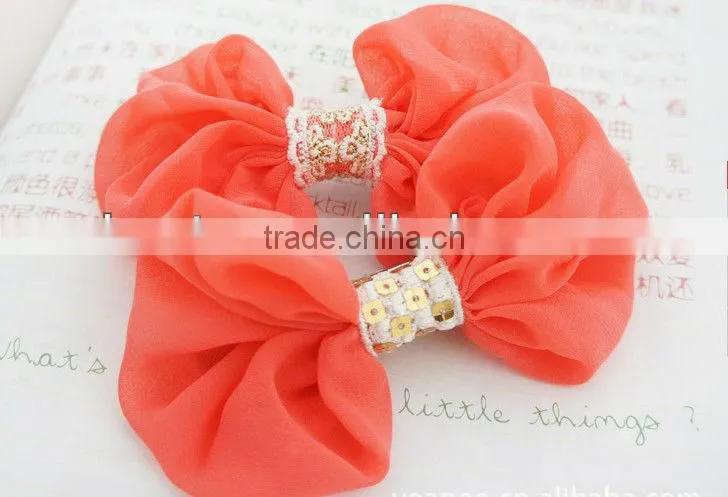 CF0714 Fancy handmade orange fabric hair bows accessories for women