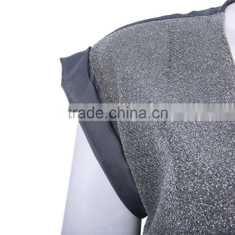 2015 New Summer Fashion Women Clothes V-Neck Patchwork Casual Tops Loose Casual Chiffon T Shirt Blouse Plus Size