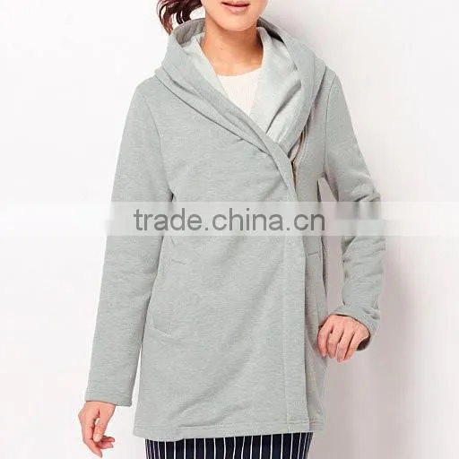 2016 women warm fleece fabric full zip winter coat with hooded knitted women cloth