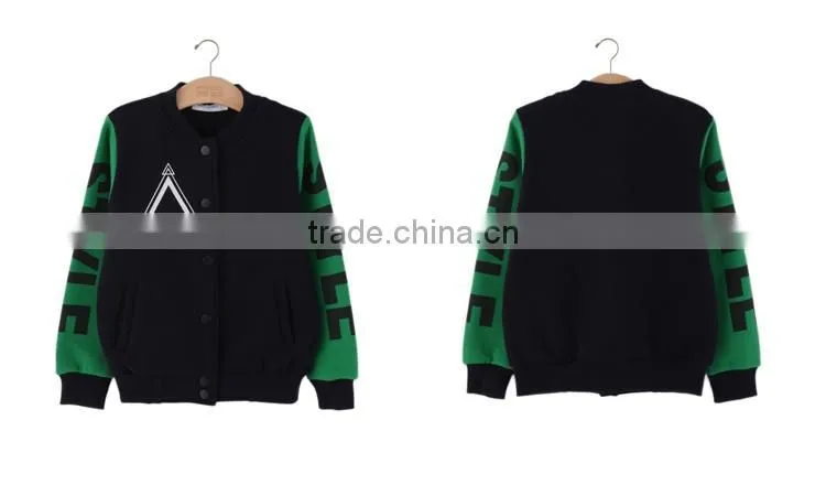 fashion new style children boys printed leg and chest color block sleeve jacket