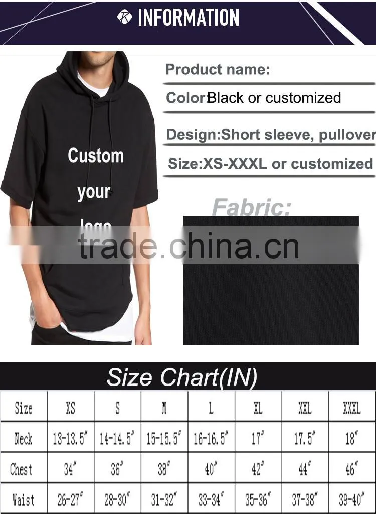 Wholesale custom logo printing short sleeve blank hoodies sweatshirts with side zips