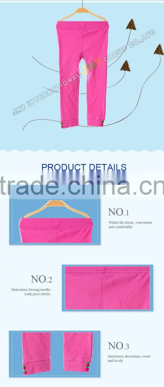 2016 fashionable style pink baby trousers