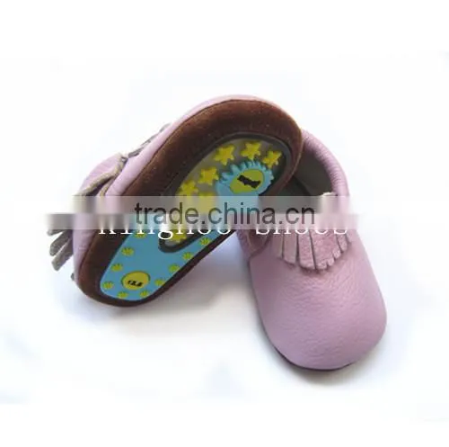 rubber sole light purple baby moccasin shoes 2015 new produced