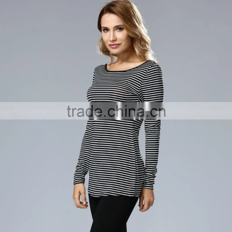 Newest design OEM wholesale gray women vertical stripes blouse 2017