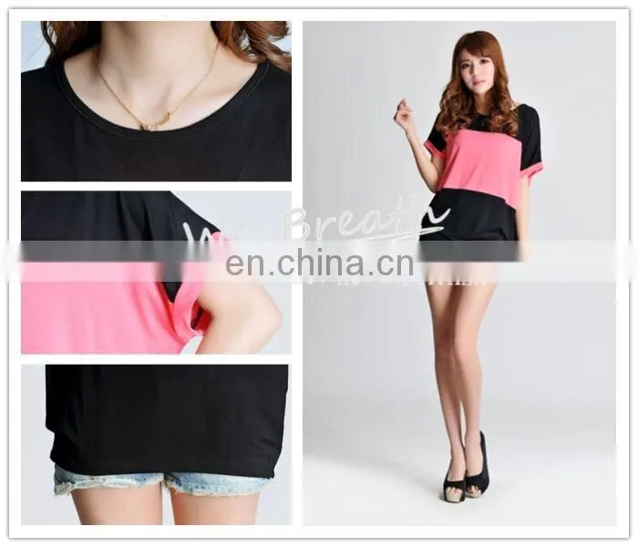 Bamboo Jersey Summer Short Sleeves T-shirt with Big Color Block Matching Soft