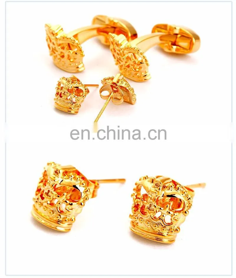High Quality Luxurious Cuff Links Gifts Shirt Gold Cufflinks and Earrings Set for Couples