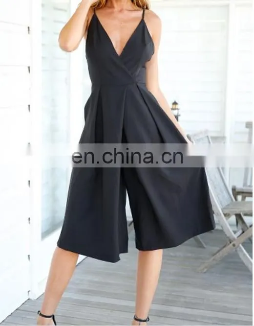 New model hot style wide-legged pant small quantity deep V neck ladies jumpsuit