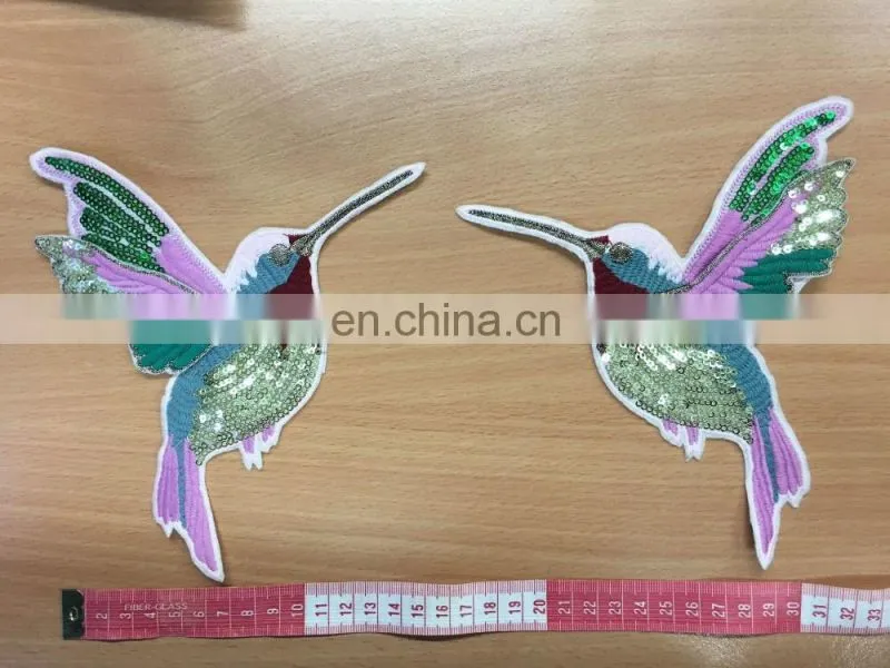 colorful sequined bird patch sweater decoration applique vintage embroidered birds
