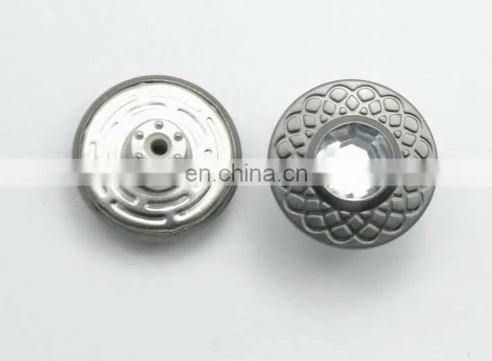 Rhinestone decorative non-moveable head metal buttons for jeans